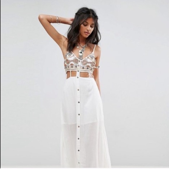 ASOS Dresses & Skirts - Beaded white RAGA white maxi dress with cutouts
